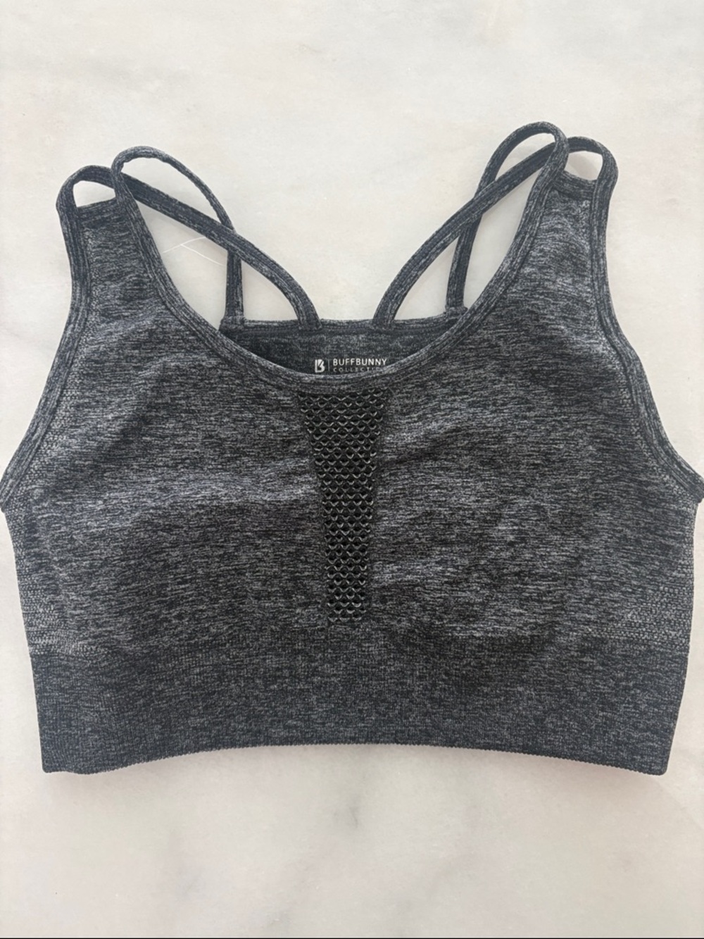 BuffBunny Charcoal Gray Strappy Seamless Sports Bra